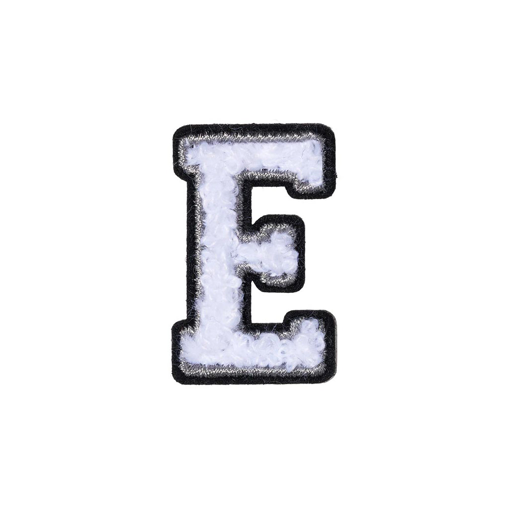 Black & White Letter E Patch - Peel & Stick Woven Embroidered