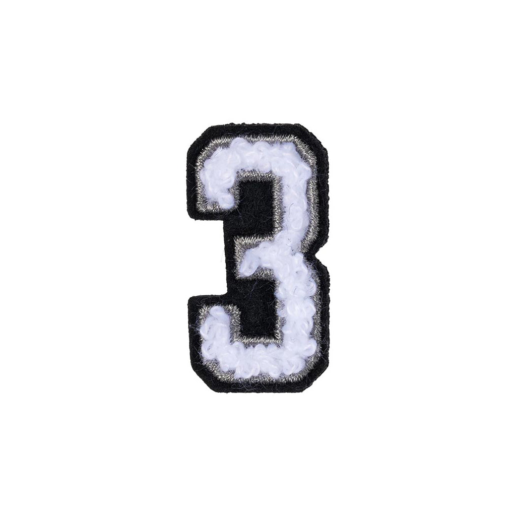 Black & White Number 3 Patch - Peel & Stick Shoe Emblem