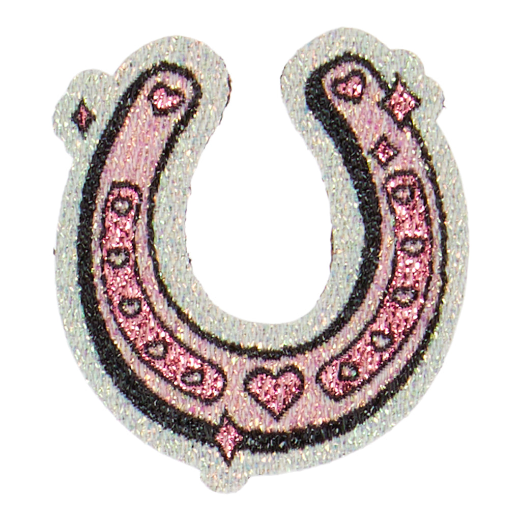 Pink Horseshoe Patch - Woven Peel & Stick Emblem | 30mm