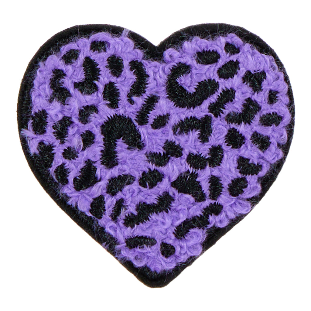 Peel & Stick Cheetah Heart Patch | Purple Woven Embroidered Badge