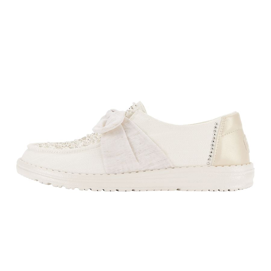 White Wendy Bow Embellished Heels with Rhinestones | Special Occasion Shoes