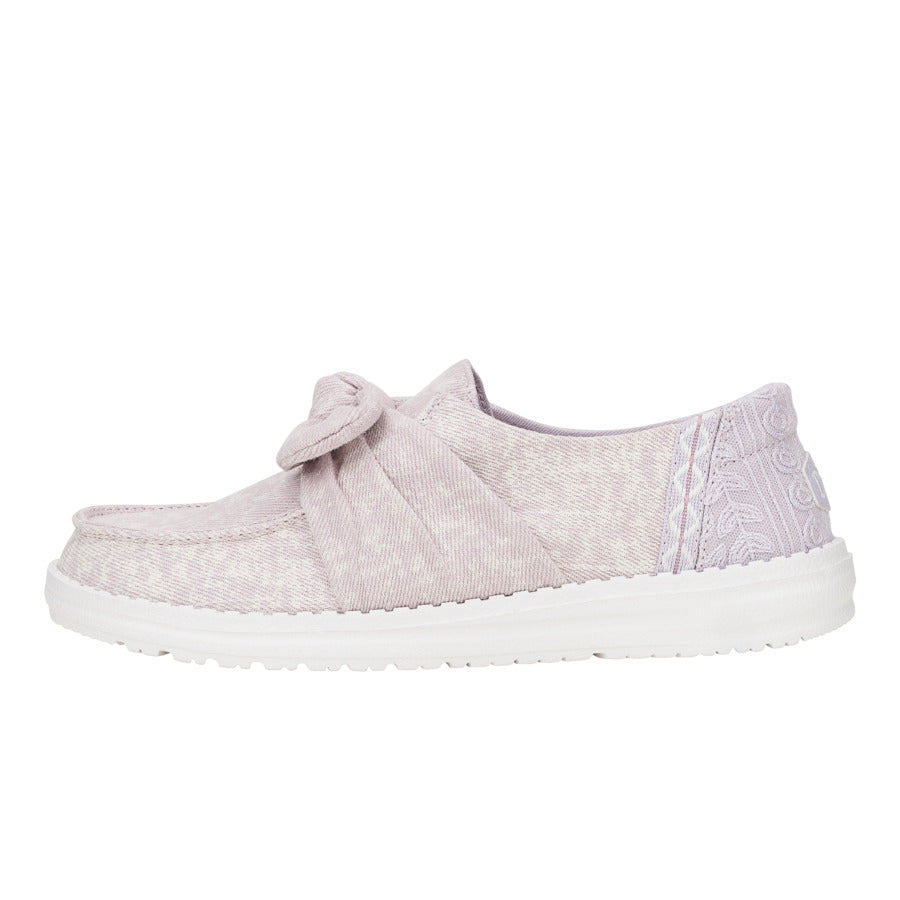 Lilac Surf Wash Slip-On Shoes with Bow & Crochet Heel | Wendy Bow