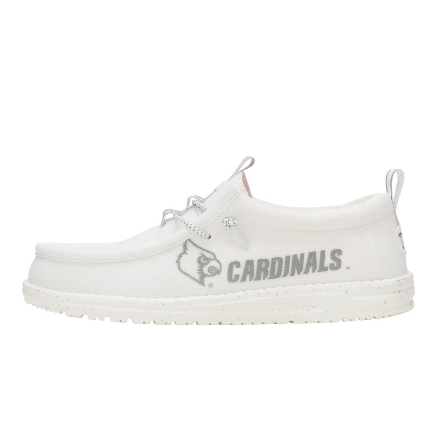 Wally Louisville Cardinals Sneakers - White/Red Comfortable Mesh Shoes | Hey Dude