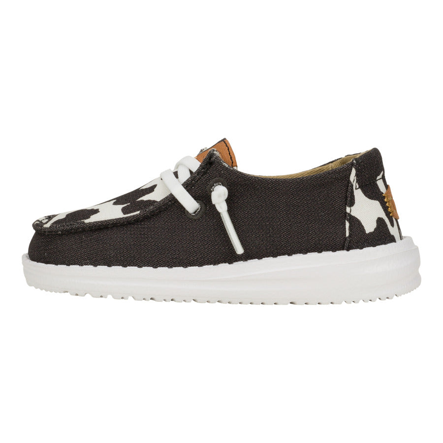 Toddler Shoes with Elastic Laces & Cushioning | Wendy Animal - Black/Cow