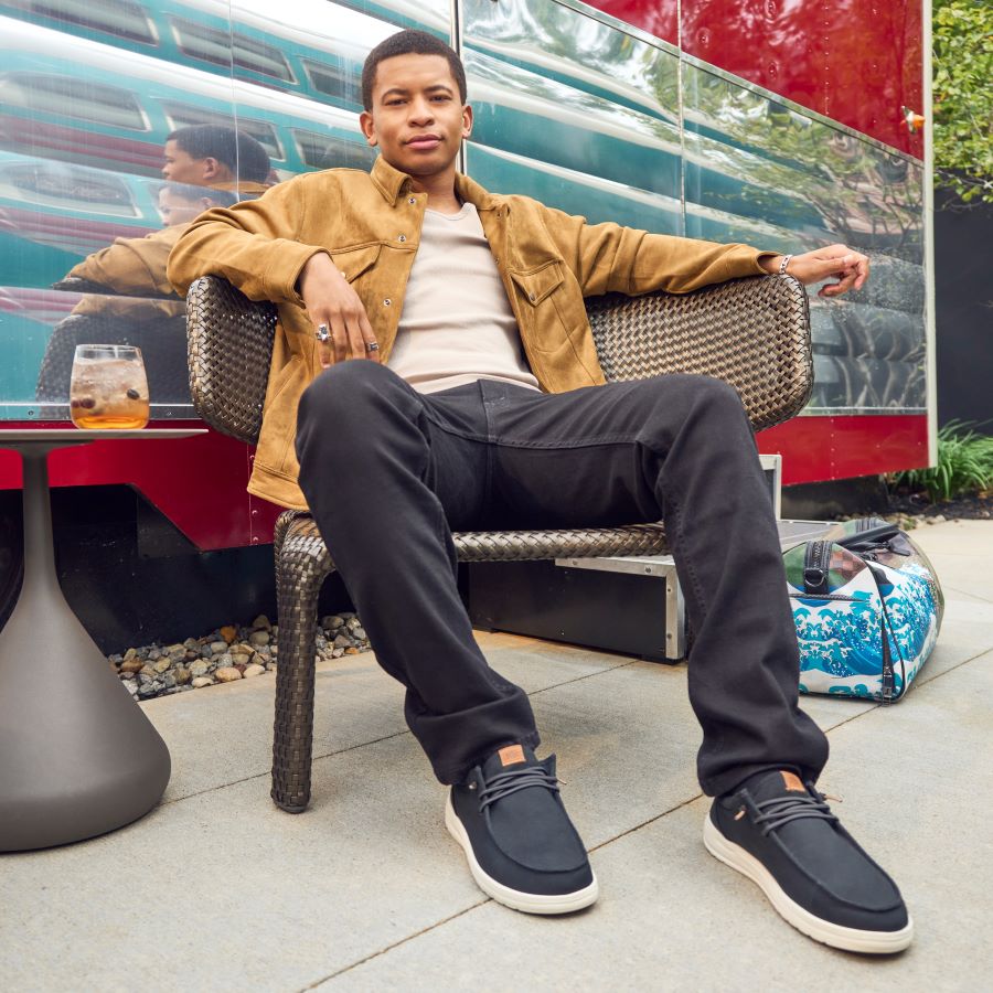 Black Canvas Shoes with Leather Details & Grip Outsole | Paul