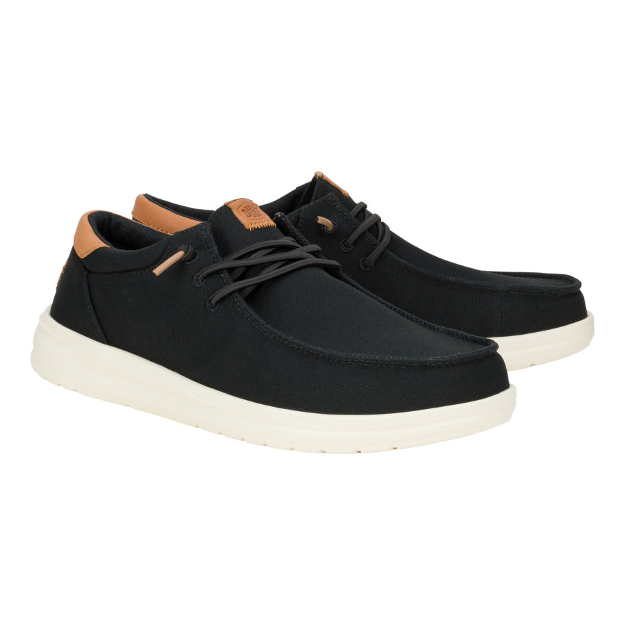 Black Canvas Shoes with Leather Details & Grip Outsole | Paul