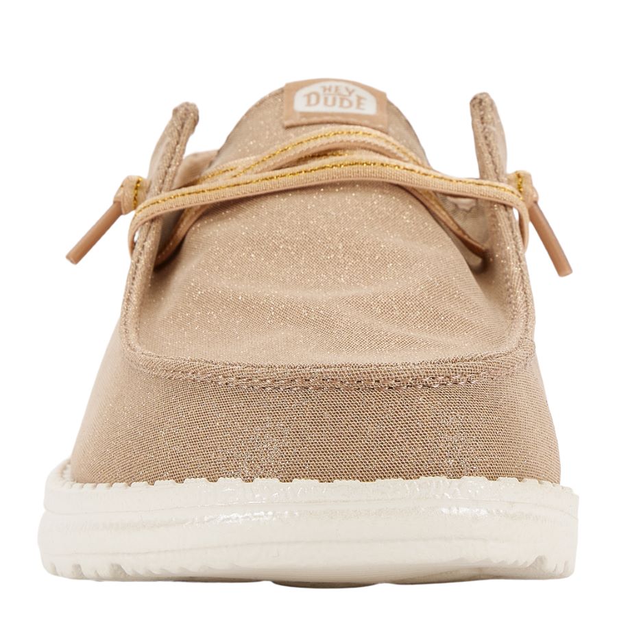 Glitter Slip-On Shoes for Travel with Rhinestone Heel | Wendy Stardust Rose Gold