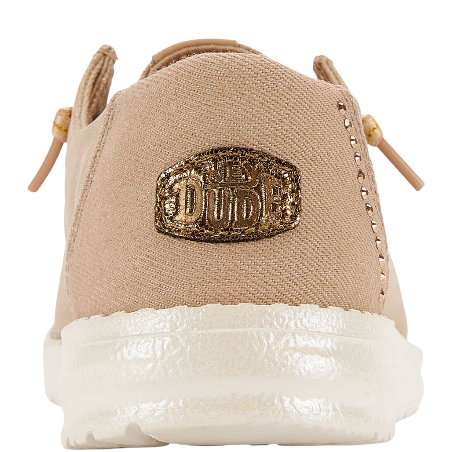 Glitter Slip-On Shoes for Travel with Rhinestone Heel | Wendy Stardust Rose Gold