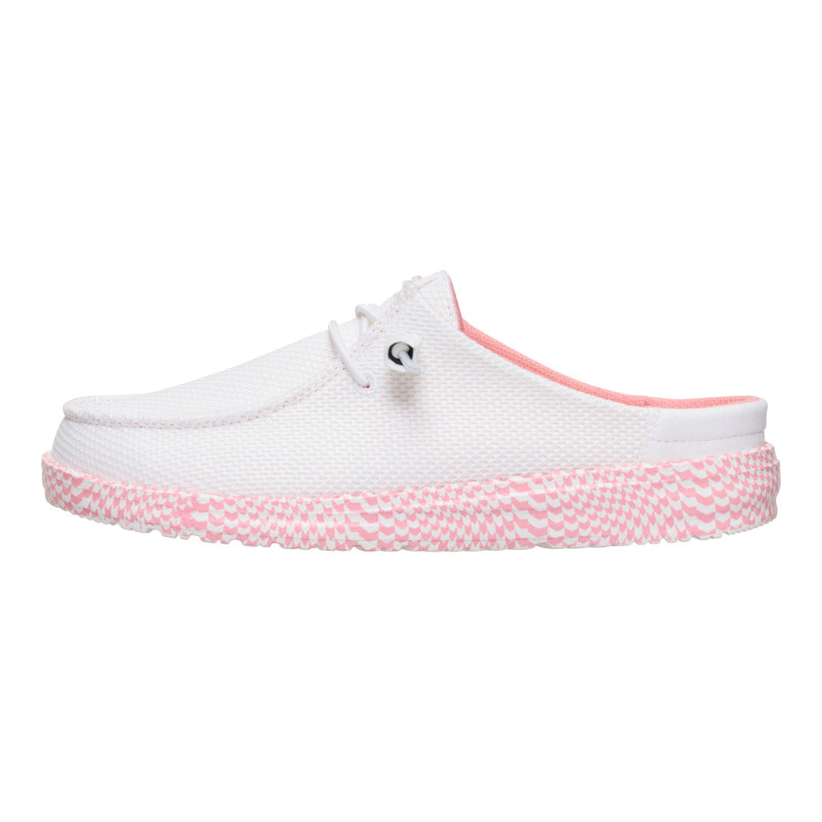 Wendy Slip-On Mules with Warped Geo Print & Mesh Upper | White/Pink Lemonade