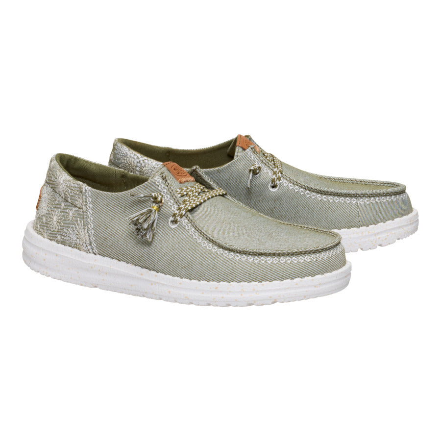 Embroidered Floral Slip-On Shoes with Tassels | Wendy Funk Olive