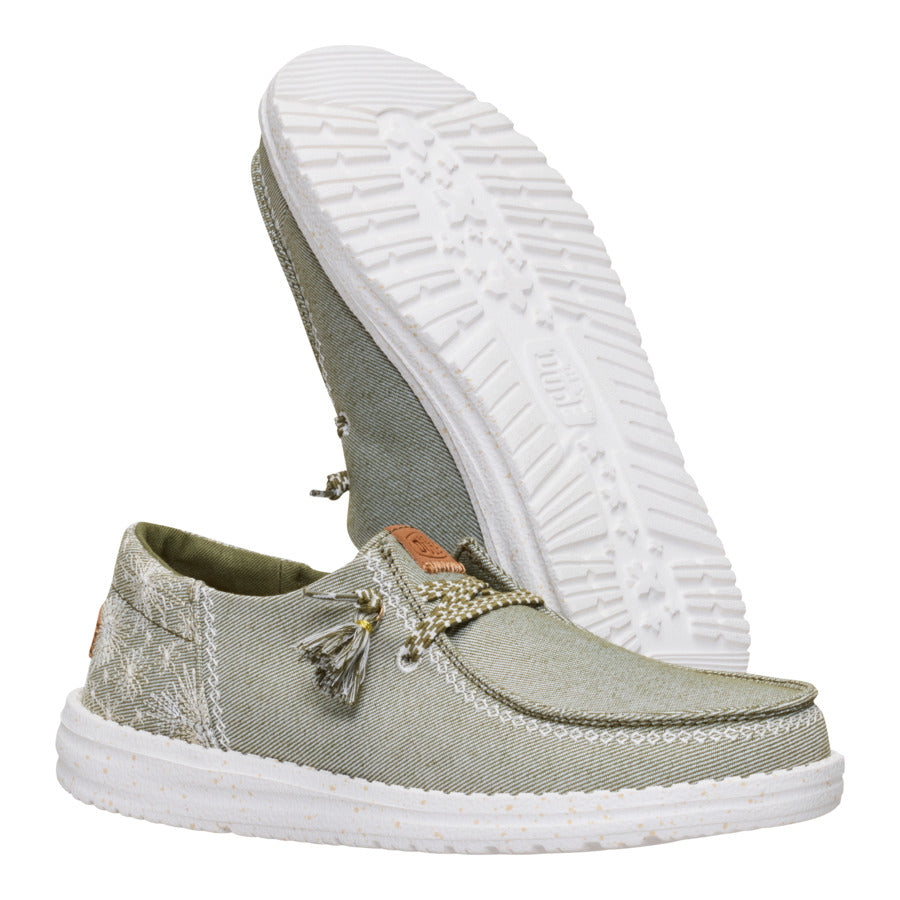 Embroidered Floral Slip-On Shoes with Tassels | Wendy Funk Olive