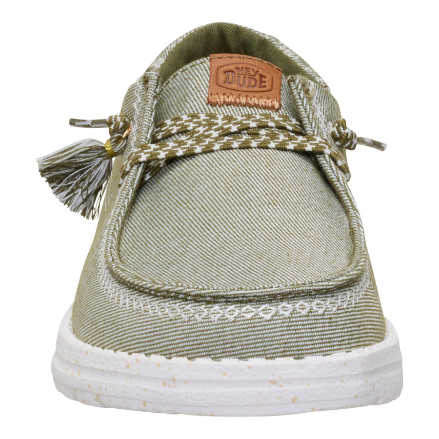 Embroidered Floral Slip-On Shoes with Tassels | Wendy Funk Olive