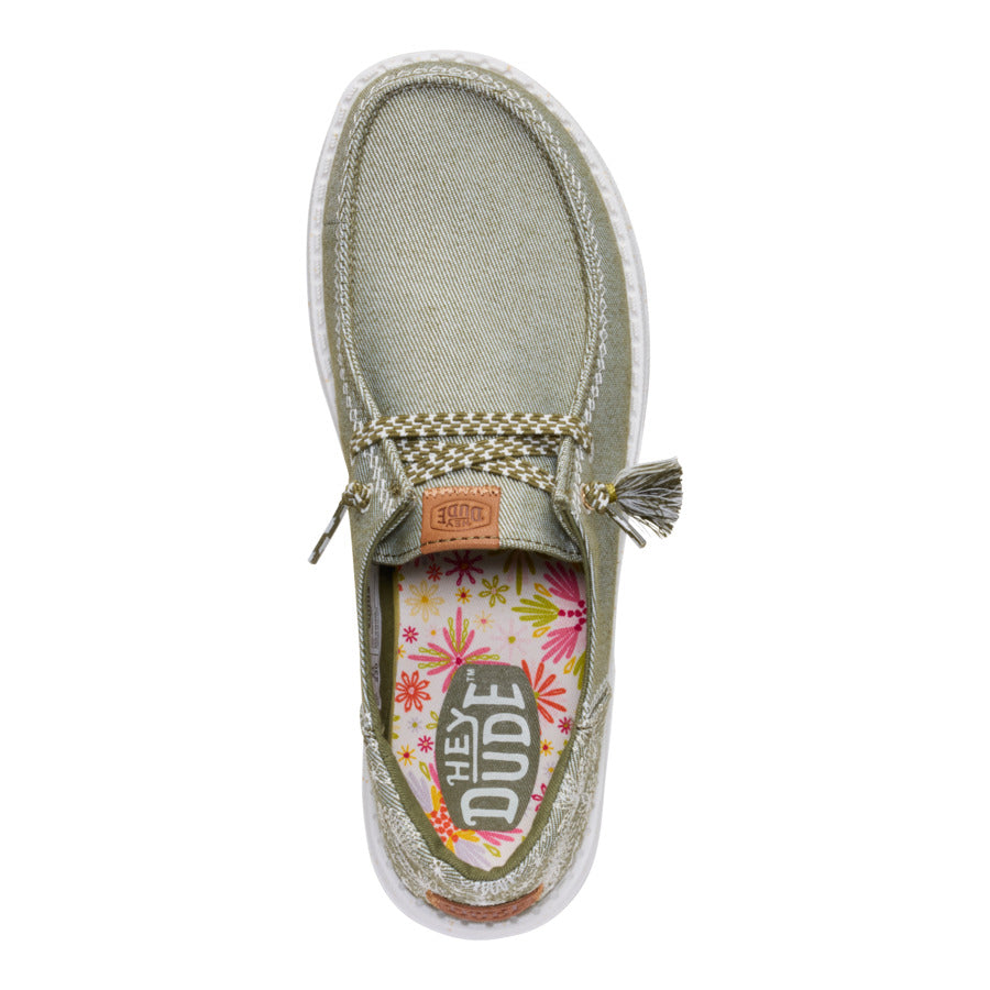 Embroidered Floral Slip-On Shoes with Tassels | Wendy Funk Olive