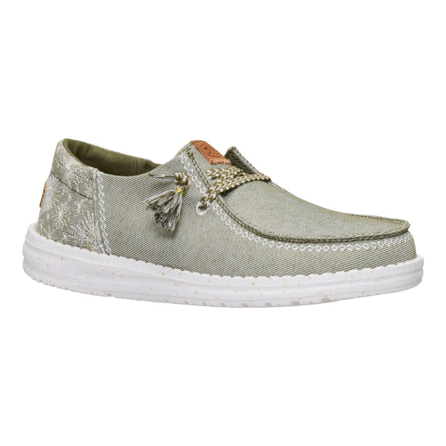 Embroidered Floral Slip-On Shoes with Tassels | Wendy Funk Olive
