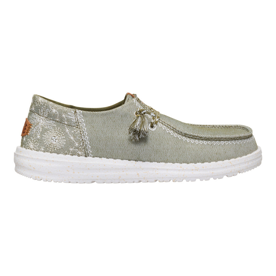 Embroidered Floral Slip-On Shoes with Tassels | Wendy Funk Olive