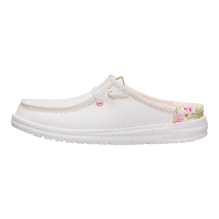 Embroidered Floral Slip-On Mules for Women | Wendy Off White