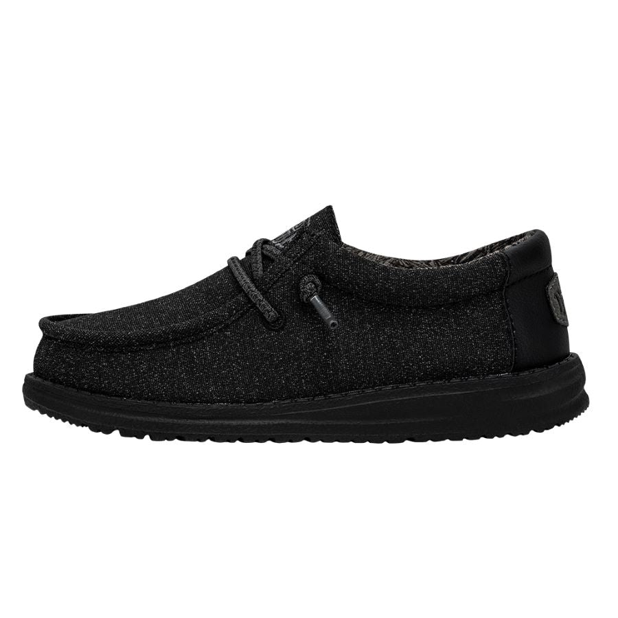 Kids Black Slip-On Shoes with Elastic Laces | Wally Youth Basic