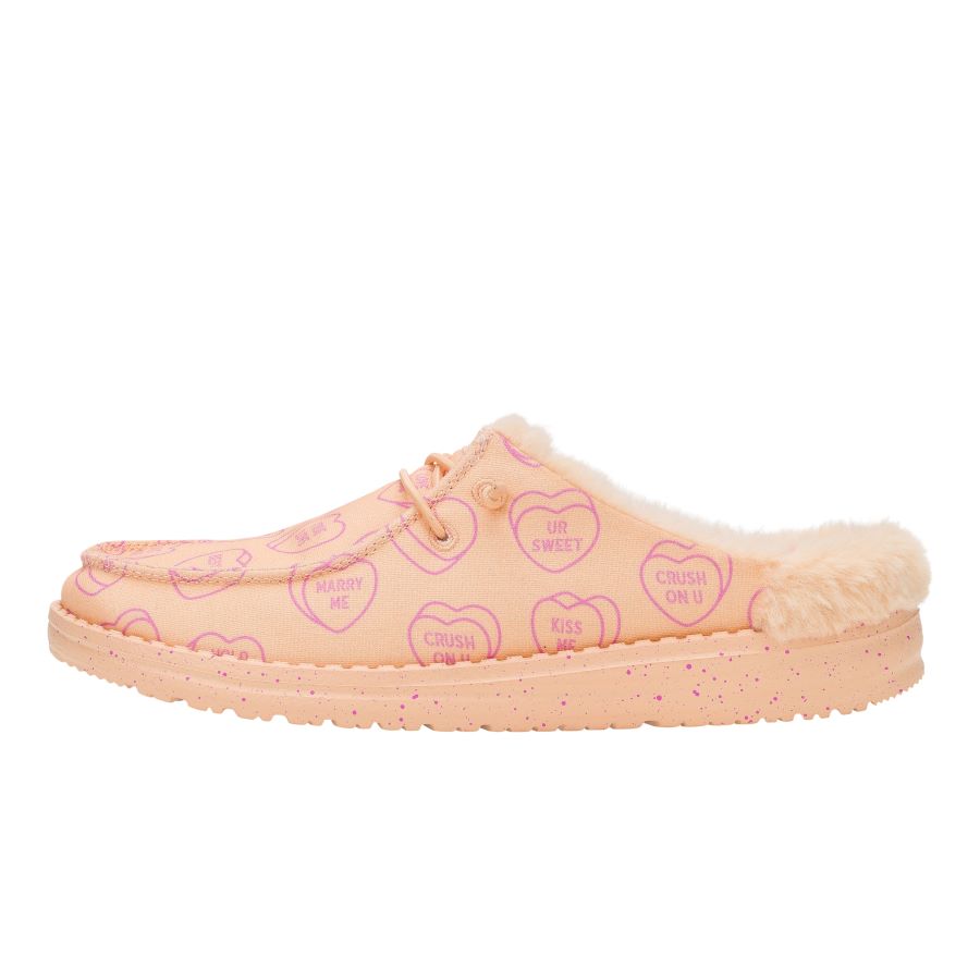 Fur-Lined Pink Slip-On Shoes for Women | HEYDUDE Wendy x Sweethearts
