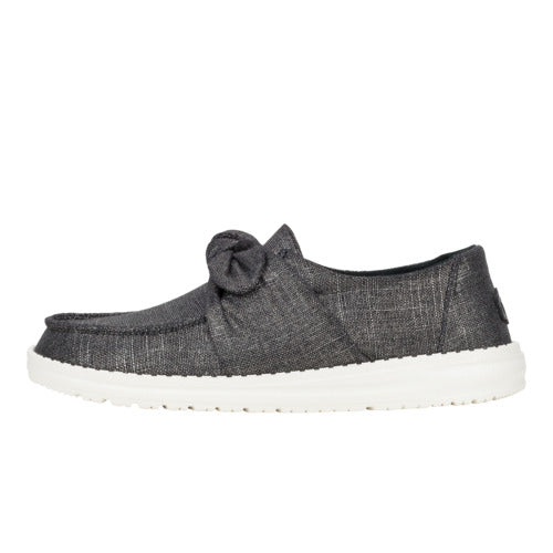Black Shimmer Bow Shoes with Comfort Cushion | Wendy Bow