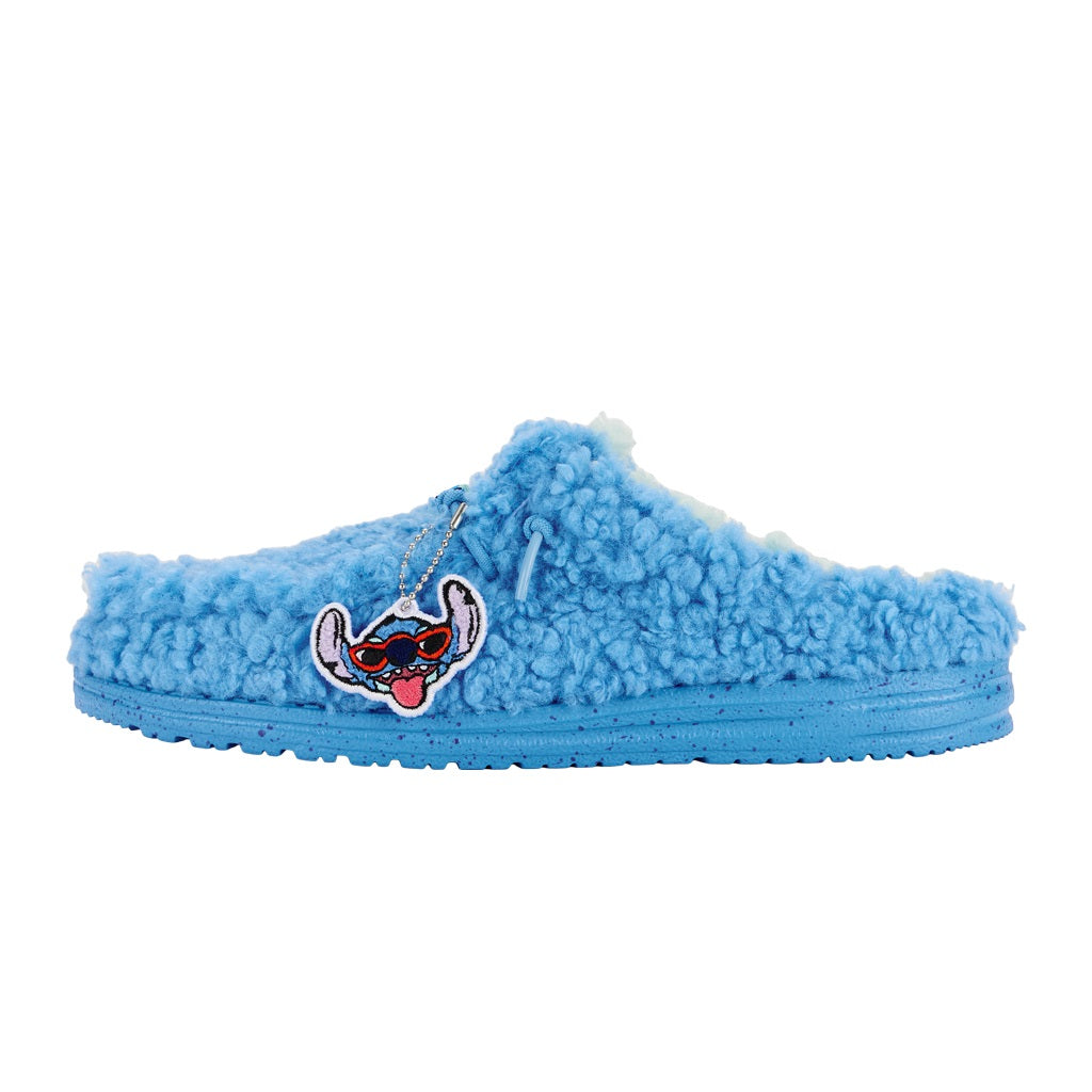 Disney Stitch Wally Slippers - Fuzzy Royal Blue Slip-On | Hey Dude