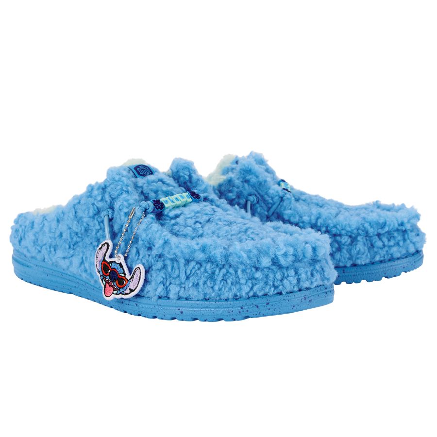 Disney Stitch Wally Slippers - Fuzzy Royal Blue Slip-On | Hey Dude