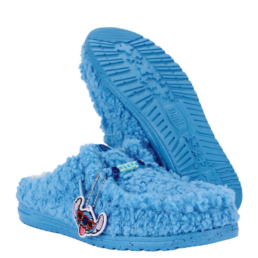 Disney Stitch Wally Slippers - Fuzzy Royal Blue Slip-On | Hey Dude