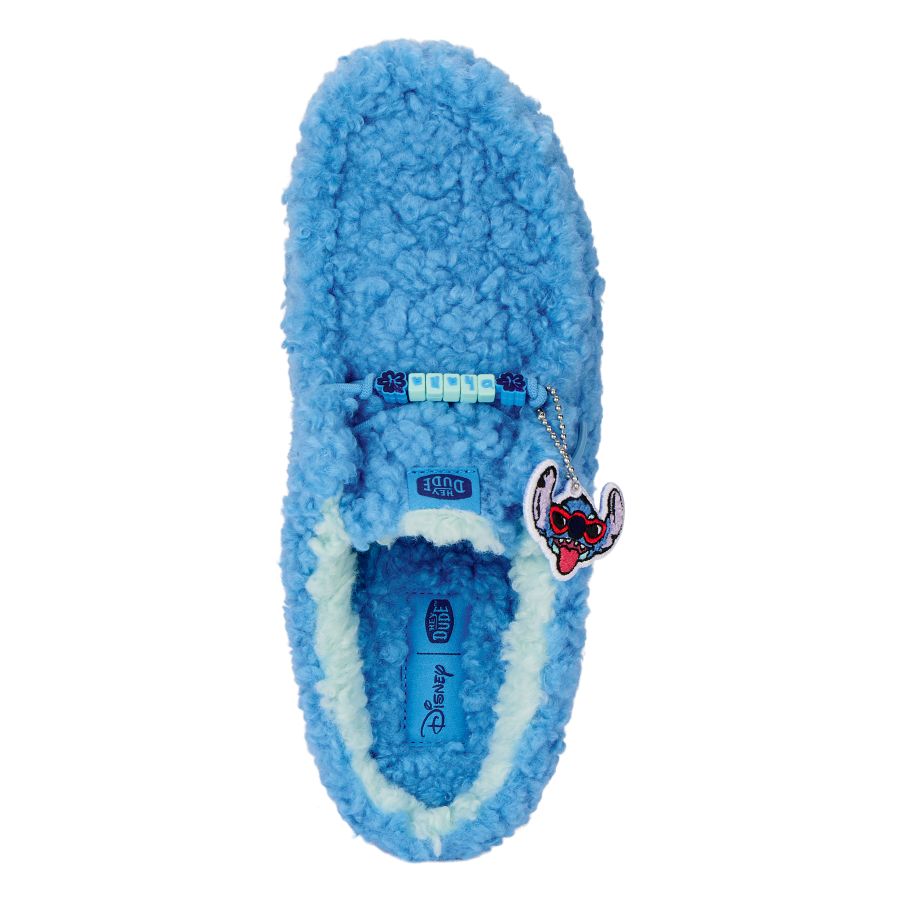 Disney Stitch Wally Slippers - Fuzzy Royal Blue Slip-On | Hey Dude