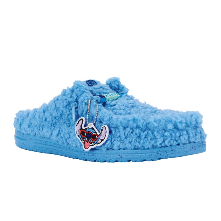 Disney Stitch Wally Slippers - Fuzzy Royal Blue Slip-On | Hey Dude