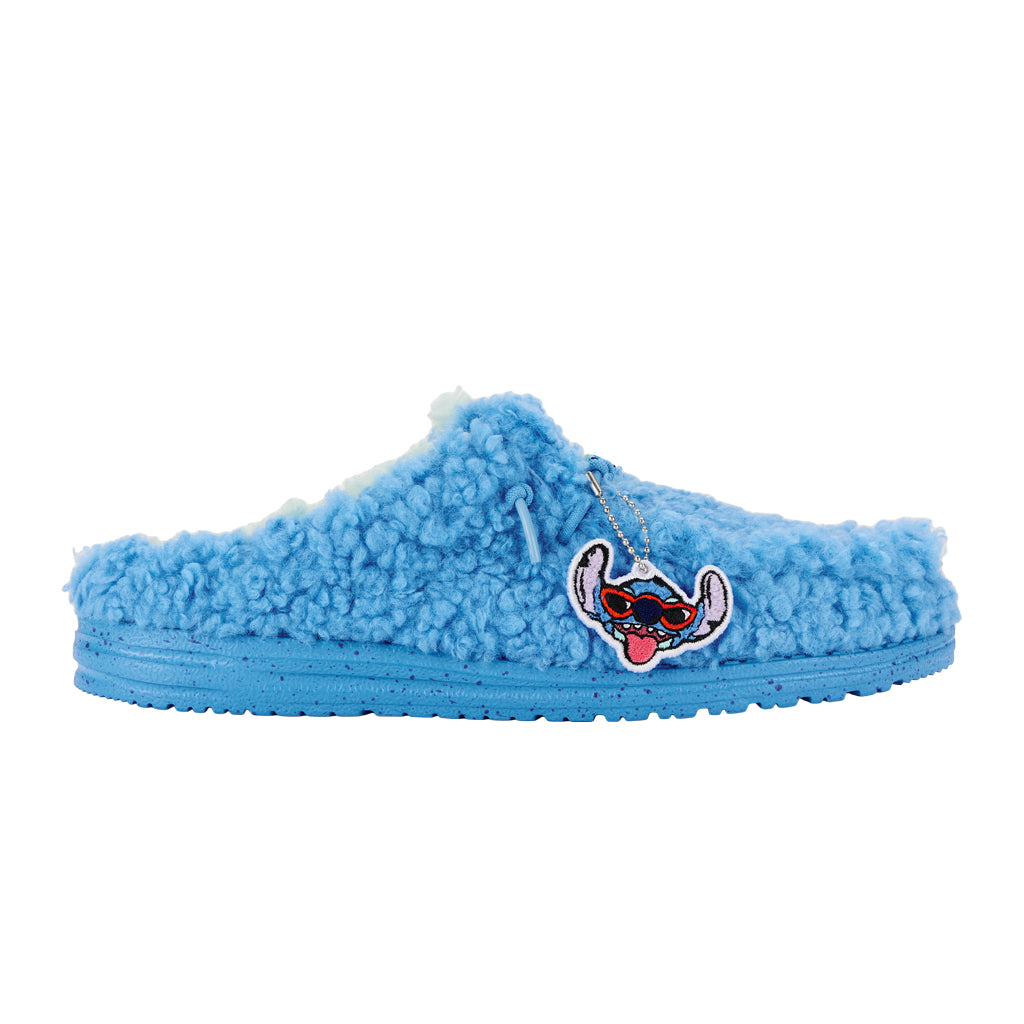 Disney Stitch Wally Slippers - Fuzzy Royal Blue Slip-On | Hey Dude