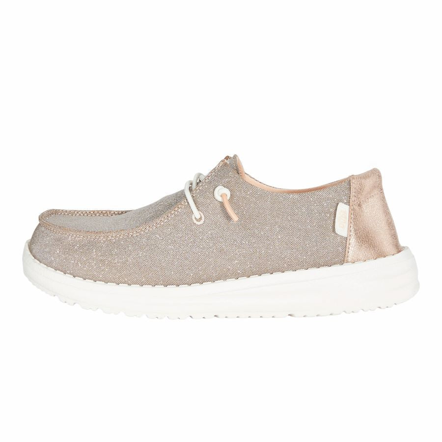 Toddler Glitter Shoes with Elastic Laces | Wendy Metallic Sparkle Rose Gold