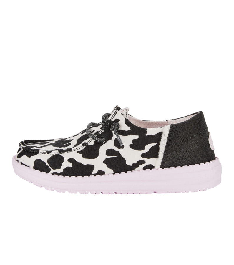 Black & Pink Cow Print Slip-On Shoes for Youth | Wendy Funk